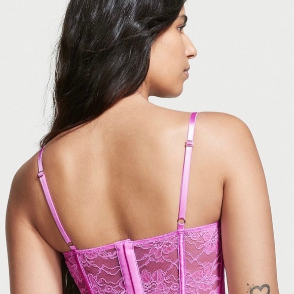 Victoria's Secret Corset Size L Gold Chain Straps adjustable Back Closure Pink - Picture 8 of 9